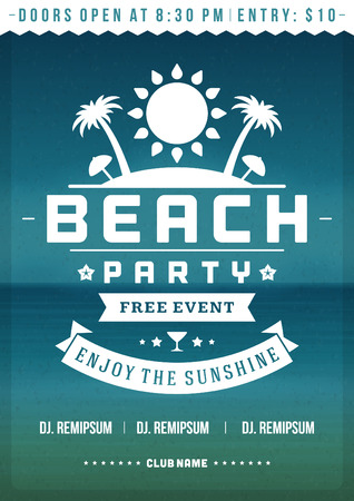 Retro summer party design poster or flyer. Night club event typography. Vector template illustrationのイラスト素材