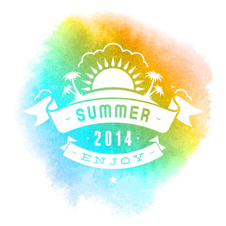Summer vector typography. Summer beach vacation and tropical paradise watercolor vector poster or backgroundのイラスト素材