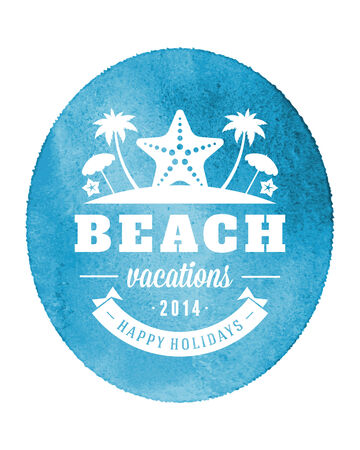 Summer vector typography. Summer beach vacation and tropical paradise watercolor vector poster or backgroundのイラスト素材