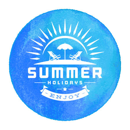 Summer vector typography. Summer beach vacation and tropical paradise watercolor vector poster or backgroundのイラスト素材