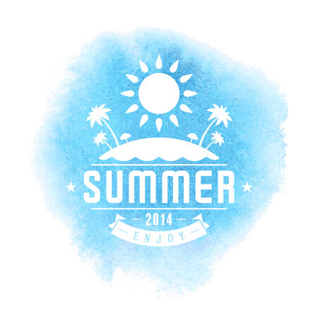 Summer vector typography. Summer beach vacation and tropical paradise watercolor vector poster or backgroundのイラスト素材