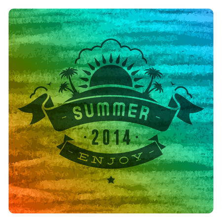 Summer vector typography. Summer beach vacation and tropical paradise watercolor vector poster or backgroundのイラスト素材