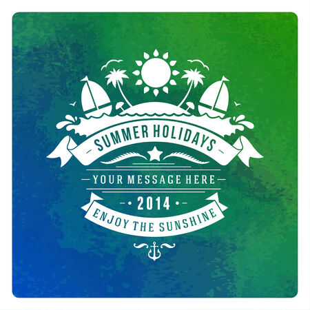 Summer vector typography. Summer beach vacation and tropical paradise watercolor vector poster or backgroundのイラスト素材