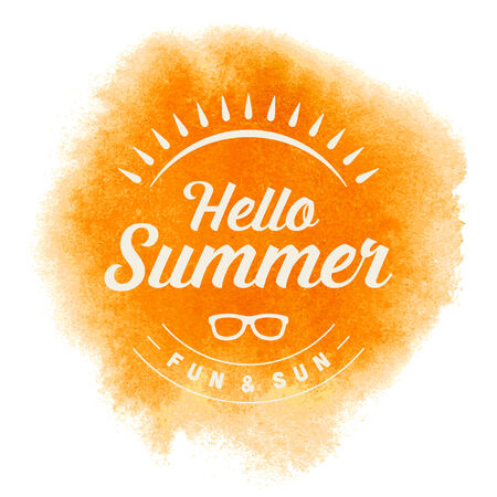 Summer vector typography. Summer beach vacation and tropical paradise watercolor vector poster or backgroundのイラスト素材