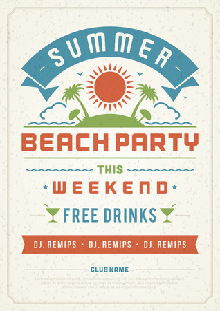 Retro summer party design poster or flyer. Night club event typography. Vector template illustrationのイラスト素材
