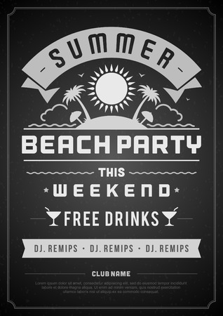 Retro summer party design poster or flyer. Night club event typography. Vector template illustrationのイラスト素材