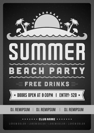 Retro summer party design poster or flyer. Night club event typography. Vector template illustrationのイラスト素材
