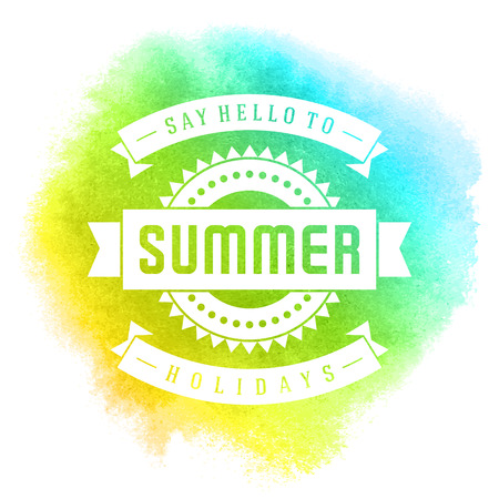 Summer vector typography. Summer beach vacation and tropical paradise watercolor vector poster or backgroundのイラスト素材