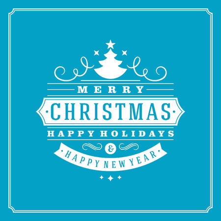 Christmas retro typography and ornament decoration. Merry Christmas holidays wish greeting card and vintage background. Happy new year message. Vector illustration Eps 10.のイラスト素材
