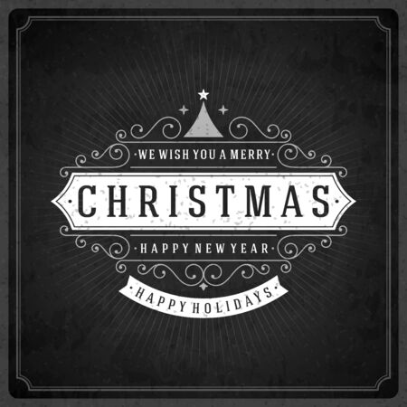 Christmas retro typography and ornament decoration. Merry Christmas holidays wish greeting card and vintage background. Happy new year message. Vector illustration Eps 10.のイラスト素材