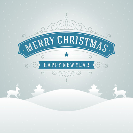 Christmas retro typographic and ornament decoration. Merry Christmas holidays wish greeting card and vintage background. Happy new year message. Vector illustration Eps 10.のイラスト素材