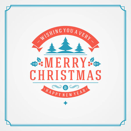 Christmas retro typography and ornament decoration. Merry Christmas holidays wish greeting card and vintage background. Happy new year message. Vector illustration Eps 10.のイラスト素材