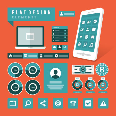 Flat design vector illustration infographic design elements concept and icons. Business and social media design. Web site and mobile phone templates.のイラスト素材