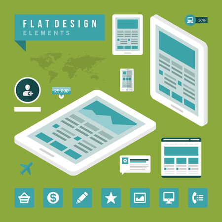 Flat design vector illustration infographic design elements concept and icons. Business and social media design. Web site and mobile phone templates.のイラスト素材