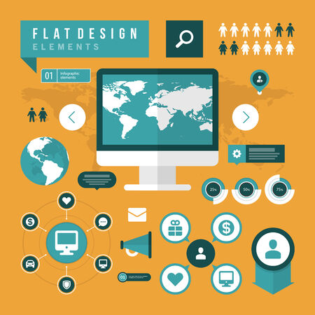 Flat design vector illustration infographic design elements concept and icons. Business and social media design. Web site and mobile phone templates.のイラスト素材