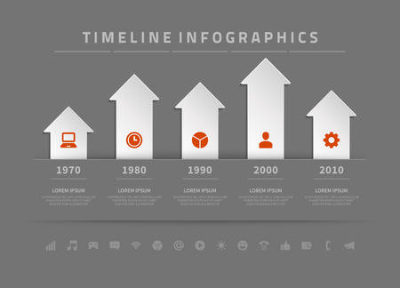 Timeline infographic and icons vector design template.  For web design, timeline and workflow layout.のイラスト素材