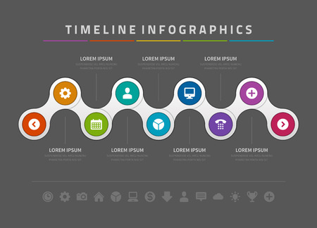 Timeline infographic and icons vector design template.  For web design, timeline and workflow layout.のイラスト素材