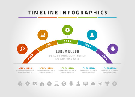 Timeline infographic and icons vector design template.  For web design, timeline and workflow layout.のイラスト素材