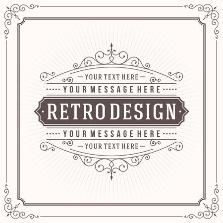 Vintage design template. Retro greeting card flourishes, calligraphic and typographic design elements. Template for design invitations, posters and other design.のイラスト素材
