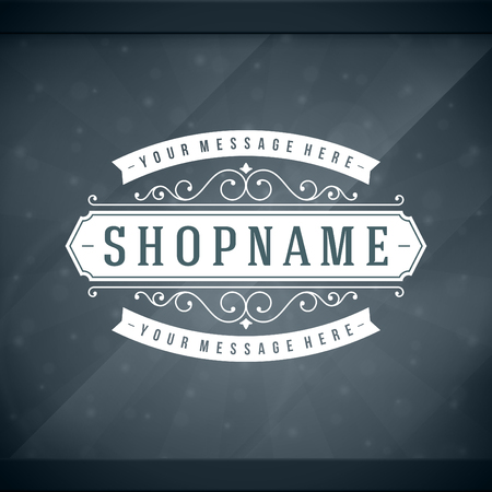 Window advertising shop decals insignia graphics. Vector design element. Place for shop name sign.のイラスト素材