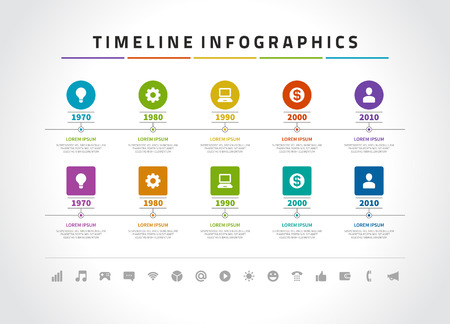 Timeline infographic and icons vector design template.  For web design, timeline and workflow layout.のイラスト素材