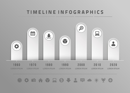 Timeline infographic and icons vector design template.  For web design, timeline and workflow layout.のイラスト素材