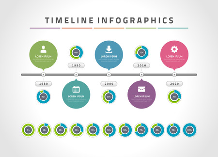 Timeline infographic and icons vector design template.  For web design, timeline and workflow layout.のイラスト素材