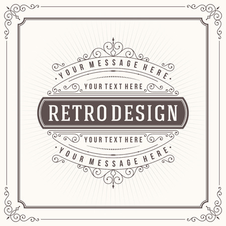Vintage design template. Retro greeting card flourishes, calligraphic and typographic design elements. Template for design invitations, posters and other design.のイラスト素材