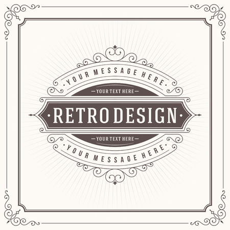Vintage design template. Retro greeting card flourishes, calligraphic and typographic design elements. Template for design invitations, posters and other design.のイラスト素材