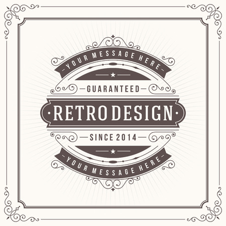 Vintage design template. Retro greeting card flourishes, calligraphic and typographic design elements. Template for design invitations, posters and other design.のイラスト素材