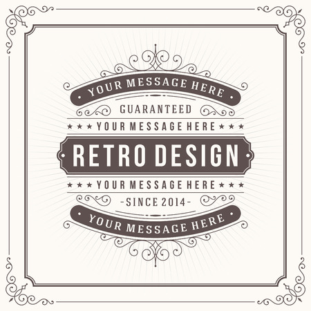 Vintage design template. Retro greeting card flourishes, calligraphic and typographic design elements. Template for design invitations, posters and other design.のイラスト素材