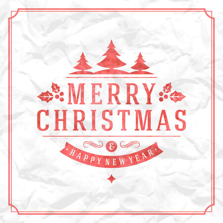 Christmas retro typography and ornament decoration. Merry Christmas holidays wish greeting card design and vintage background. Happy new year message. のイラスト素材