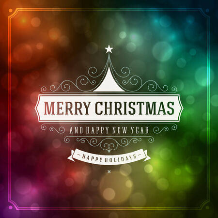 Christmas retro typography and light background. Merry Christmas holidays wish greeting card design and vintage ornament decoration. Happy new year message. のイラスト素材
