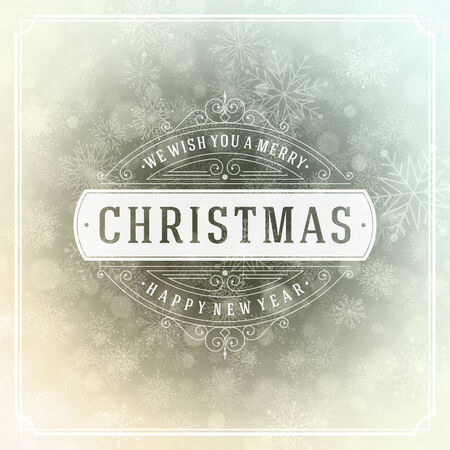 Christmas retro typography and light with snowflakes. Merry Christmas holidays wish greeting card design and vintage ornament decoration. Happy new year message. のイラスト素材