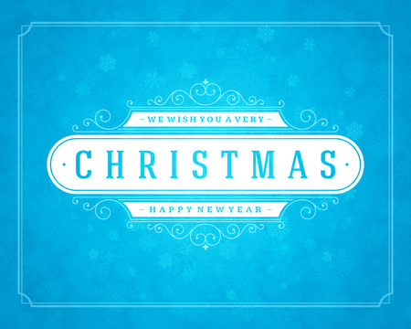 Christmas retro typography and light with snowflakes. Merry Christmas holidays wish greeting card design and vintage ornament decoration. Happy new year message. のイラスト素材