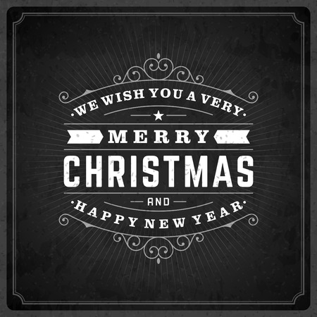 Christmas retro typography and ornament decoration. Merry Christmas holidays wish greeting card design and vintage background. Happy new year message. のイラスト素材