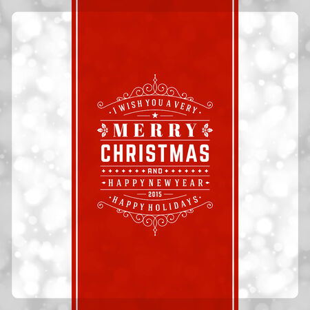 Christmas retro typography and light background. Merry Christmas holidays wish greeting card design and vintage ornament decoration. Happy new year message. のイラスト素材