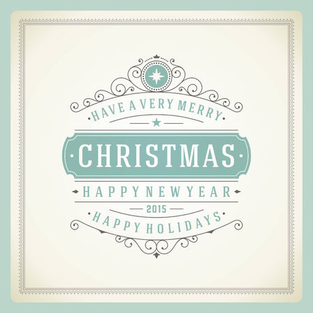 Christmas retro typography and ornament decoration. Merry Christmas holidays wish greeting card design and vintage background. Happy new year message. のイラスト素材