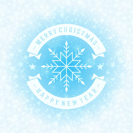 Christmas retro typography and light with snowflakes. Merry Christmas holidays wish greeting card design and vintage ornament decoration. Happy new year message. のイラスト素材