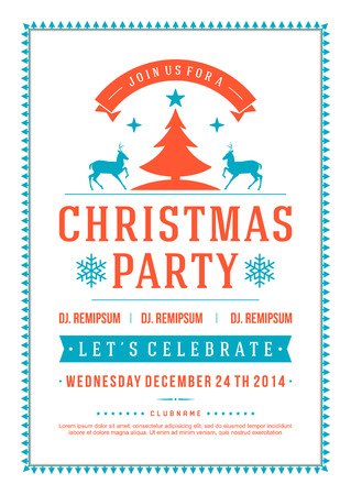 Christmas party invitation retro typography and ornament decoration. Christmas holidays flyer or poster design.