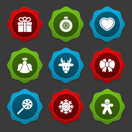 Christmas icons and labels vector set. Christmas decorations objects and symbols collection.のイラスト素材