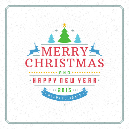 Christmas retro typography and ornament decoration. Merry Christmas holidays wish greeting card design and vintage background. Happy new year message. のイラスト素材