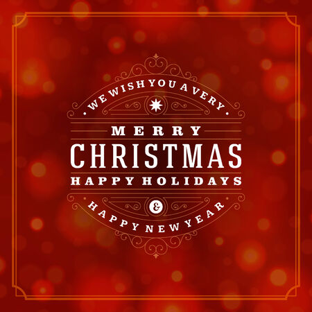 Christmas retro typography and light background. Merry Christmas holidays wish greeting card design and vintage ornament decoration. Happy new year message. のイラスト素材