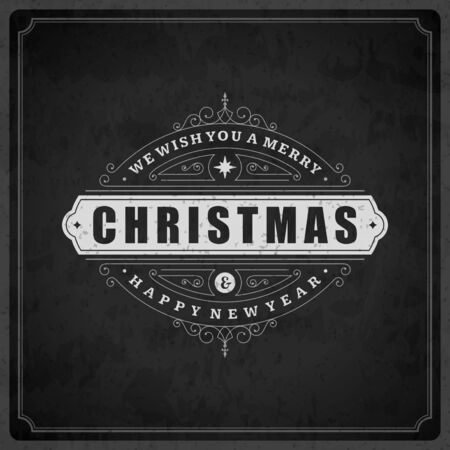 Christmas retro typography and ornament decoration. Merry Christmas holidays wish greeting card design and vintage background. Happy new year message.のイラスト素材
