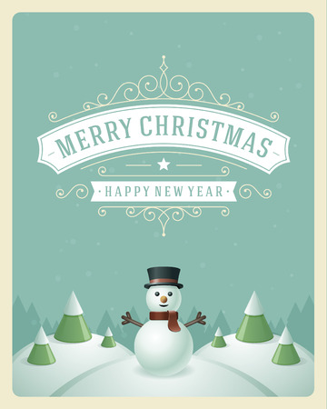 Christmas retro typographic and ornament decoration. Merry Christmas holidays wish greeting card and vintage background. Happy new year message. のイラスト素材