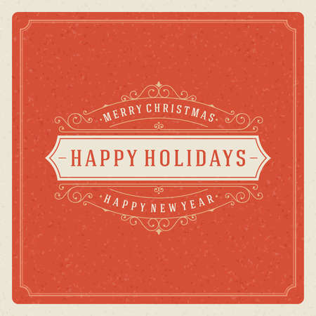 Christmas retro typography and ornament decoration. Merry Christmas holidays wish greeting card design and vintage background. Happy new year message.のイラスト素材