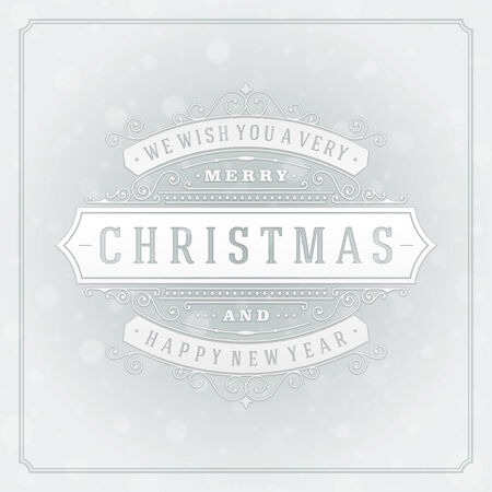 Christmas retro typography and light background. Merry Christmas holidays wish greeting card design and vintage ornament decoration. Happy new year message. のイラスト素材