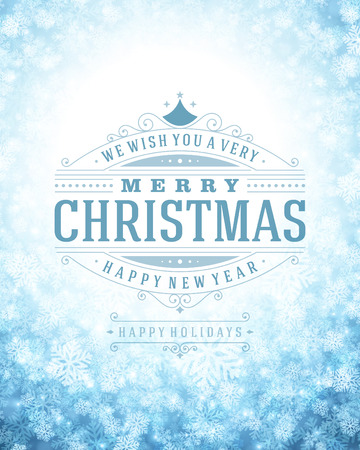 Christmas retro typography and light with snowflakes. Merry Christmas holidays wish greeting card design and vintage ornament decoration. Happy new year message. のイラスト素材