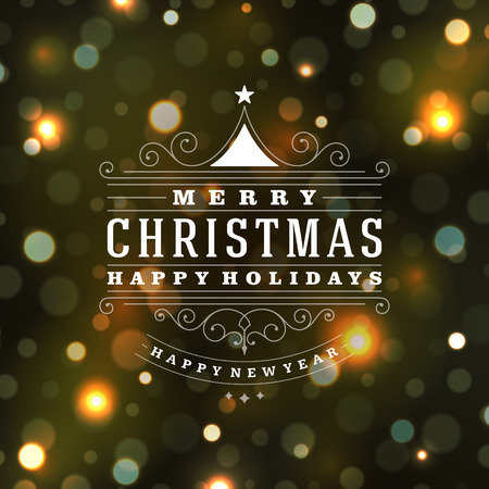 Christmas retro typography and light background. Merry Christmas holidays wish greeting card design and vintage ornament decoration. Happy new year message. のイラスト素材