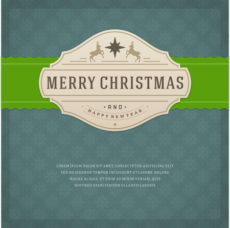 Christmas retro typography and ornament decoration. Merry Christmas holidays wish greeting card design and vintage background. Happy new year message. のイラスト素材